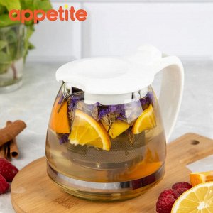 Чайник заварочный стеклянный 0,7л с фильтром бежевый TM Appetite