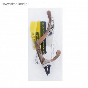 Крючок мебельный ТУНДРА TKd=008, двухрожковый, медь, 4 шт. TMP