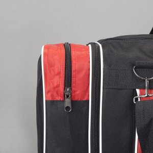 Сумка дорожная, отдел на молнии, с увеличением, 3 наружных кармана, длинный ремень, цвет чёрный/красный