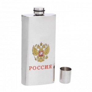 Фляжка для алкоголя 330 мл, "Россия", нержавеющая сталь, чехол, подарочная