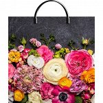 Пакет &quot;Цветы на графите&quot;, полиэтиленовый с пластиковой ручкой, 36 х 37 см, 100 мкм