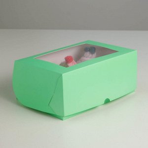Коробка на 6 капкейков с окном, зеленая, 25 х 17 х 10 см