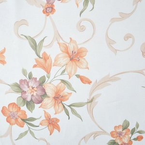 Ткань Вуаль печать с рисунком лилии цвет персик 5              (ш.300см)