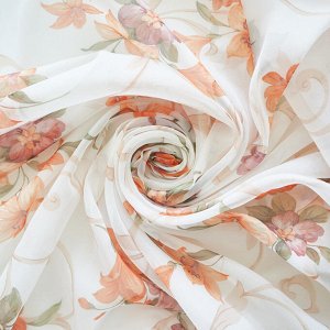 Ткань Вуаль печать с рисунком лилии цвет персик 5              (ш.300см)