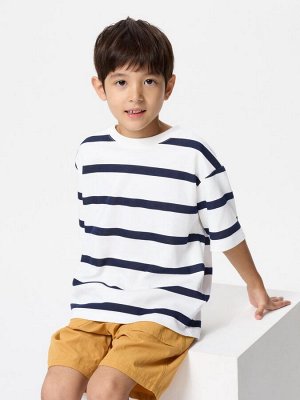 UNIQLO AIRism - полосатая футболка с круглым вырезом - 01 OFFWHITE