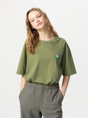 UNIQLO UT - хлопковая футболка унисекс с принтом &quot;Улица сезам&quot; - 56 OLIVE