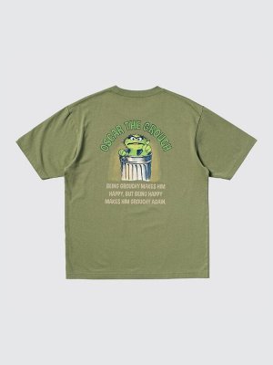 UNIQLO UT - хлопковая футболка унисекс с принтом &quot;Улица сезам&quot; - 56 OLIVE