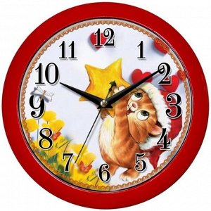 Часы настенные ход плавный, Камелия "Котик", круглые, 29*29*3,5, красная рамка