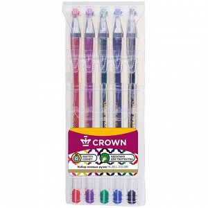 Набор гелевых ручек Crown "Hi-Jell Color" 5шт., 5цв., 0,5мм, ПВХ уп., европодвес