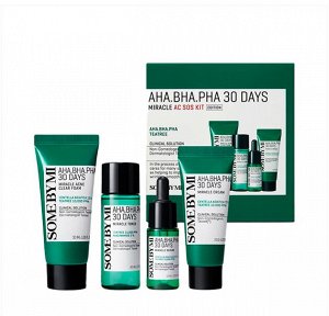 Набор миниатюр для кожи лица с кислотами SOME BY MI AHA-BHA-PHA 30 Days Miracle SOS KIT (пенка, тонер, сыворотка, крем) 1/50