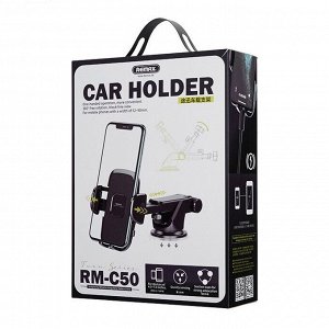 Держатель для телефона Remax Car Holder, на лобовое стекло/торпедо (присоска), поворотный, чёрный, арт. RM-C50