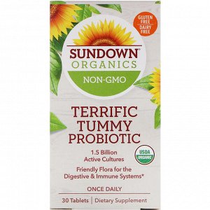 Sundown Organics, Terrific Tummy Probiotic, 1.5 Billion CFU, 30 Tablets