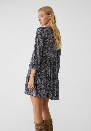 Платье Короткое струящееся платье-рубашка с принтом (Kurzes flie?endes Hemdkleid mit Print) Короткое струящееся платье с V-образным вырезом, завязками, шнуровкой и длинными рукавами-буфами с эластичны