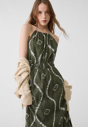 Платье Струящееся платье миди с вырезом халтер и принтом (Flie?endes Neckholder-Midikleid mit Print) Струящееся платье миди с регулируемым вырезом-халтер и шнуровкой. Комбинированные контрастные шнуры