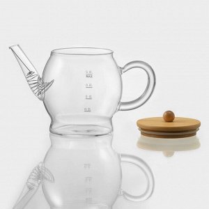 Чайник стеклянный заварочный с бамбуковой крышкой и металлическим фильтром «Эко. Бабл», 800 мл, 22?12,5?15 см