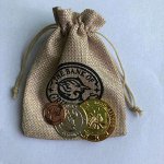 Монеты банка Гринготтс в мешочке (3 монеты: галлеон, сикль, кнат + мешочек)