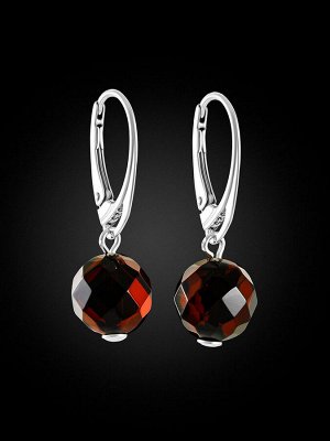 Серьги из натурального темно-вишневого янтаря «Граненый шар»