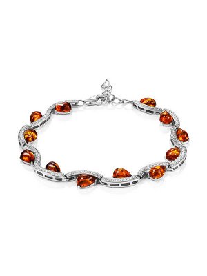 Искристый браслет с коньячным янтарём и фианитами «Ренессанс»