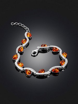 Искристый браслет с коньячным янтарём и фианитами «Ренессанс»