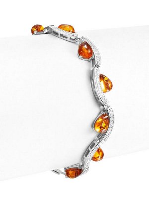 Искристый браслет с коньячным янтарём и фианитами «Ренессанс»