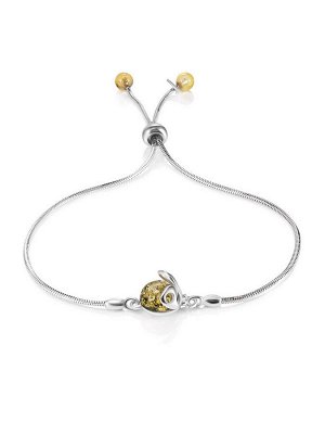 Милый браслет с янтарной вставкой зеленого оттенка «Божья коровка»