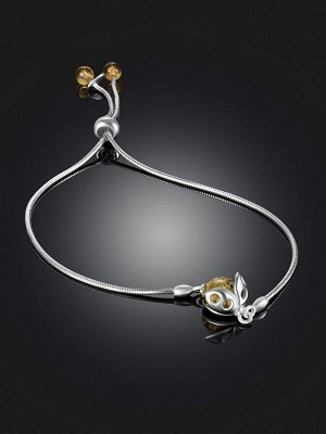 Милый браслет с янтарной вставкой зеленого оттенка «Божья коровка»