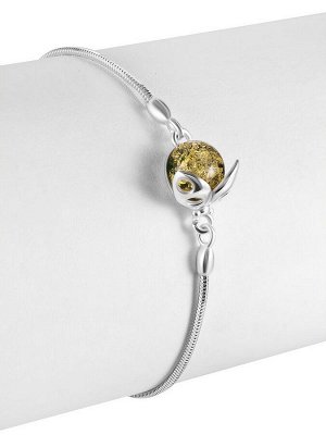 Милый браслет с янтарной вставкой зеленого оттенка «Божья коровка»