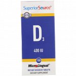 Superior Source, MicroLingual, Витамин D3, 400 IU, 100 таблеток