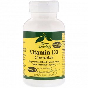 Terry Naturally, Vitamin D3 Chewable, Mixed Berry, 5,000 IU, 90 Chewable Tablets