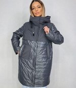 Куртка демисезонная средней длины стеганая с капюшоном, серый