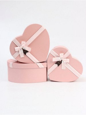 Набор подарочных коробок сердце 3 в 1, нежно-розовый, 31x27x13.3; 28x25x11.7; 26x23x10.3 см