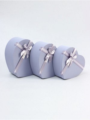 Набор подарочных коробок сердце 3 в 1, сиреневый матовый, 31x27x13.3; 28x25x11.7; 26x23x10.3 см