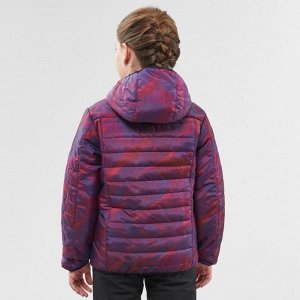 Куртка пуховая походная для детей 7-15 лет фиолетовая с принтом MH500