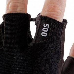 Перчатки 500 на липучке для силовых тренировок черные хаки DOMYOS