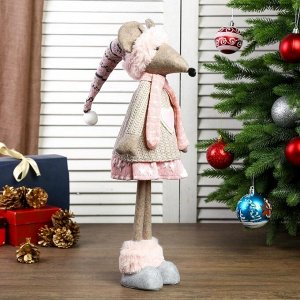 Кукла интерьерная "Мышка в бежевом свитере и розовой юбочке" 62х14х16 см