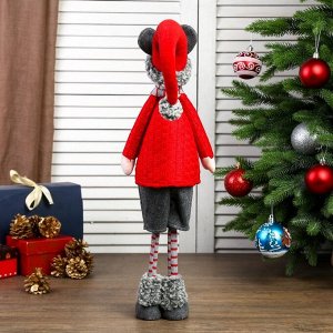Кукла интерьерная "Серый мышонок в красном свитере и колпаке" 63х13х16 см
