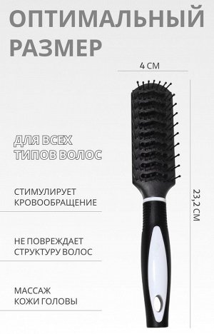 Расчёска массажная, вентилируемая, 4?23.2(±1) см, чёрная/белая
