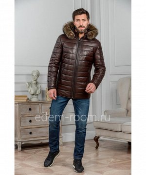 Коричневая мужская куртка из кожиАртикул: IG-1853-2-K-EN