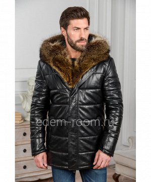 Зимняя мужская кожаная куртка с меховым капюшономАртикул: IG-8828-2-EN
