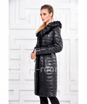 Зимнее пальто из эко-кожи отороченное мехом норкиАртикул: I-178-CH-N