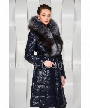 Чёрное пальто из экокожи с чернобуркойАртикул: EN-1648-CH