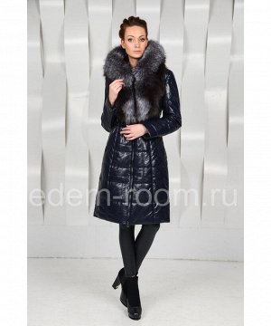 Чёрное пальто из экокожи с чернобуркойАртикул: EN-1648-CH