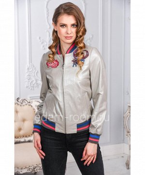 Женская куртка из натуральной кожи - бомбер белого цветаАртикул: AL-1773-S