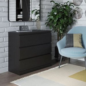 ВАРМА 3 Комод с 3 ящиками, шпон, ясень черный, (ШхВхГ) 80х77х40см
