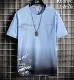 Футболка хлопковая с круглым вырезом и принтом, голубой