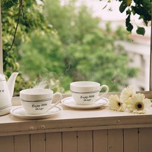 Чайный сервиз SL Home «Милый дом», 4 предмета: 2 чашки 275 мл, 2 блюдца d=15.5 см, фарфор, белый