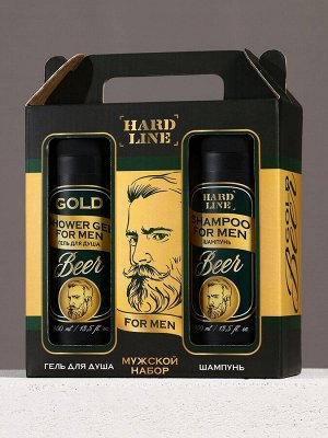 Подарочный набор Gold Beer, гель для душа и шампунь для волос, 2x400 мл, HARD LINE