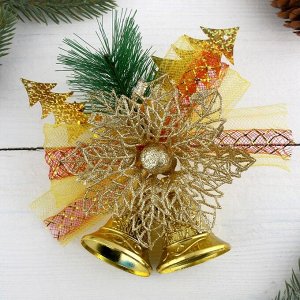 Украшение новогоднее "Два колокольчика с цветком и бантиком" 11х14 см, золото