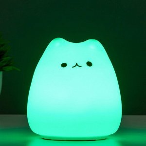 Фигурка светящаяся RISALUX «Антистресс мякиш котёнок», LED-ночник, RGB, от батареек 3ААА, 9.5x9.5x10.5 см