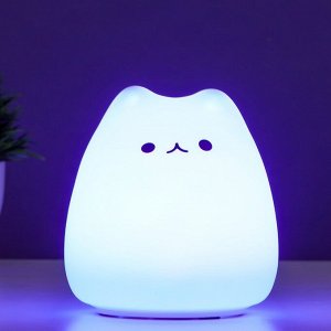 Фигурка светящаяся RISALUX «Антистресс мякиш котёнок», LED-ночник, RGB, от батареек 3ААА, 9.5x9.5x10.5 см